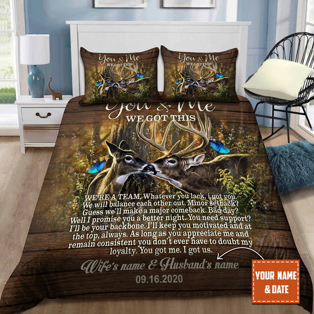 Deer Couple Customize Name Bedding Set