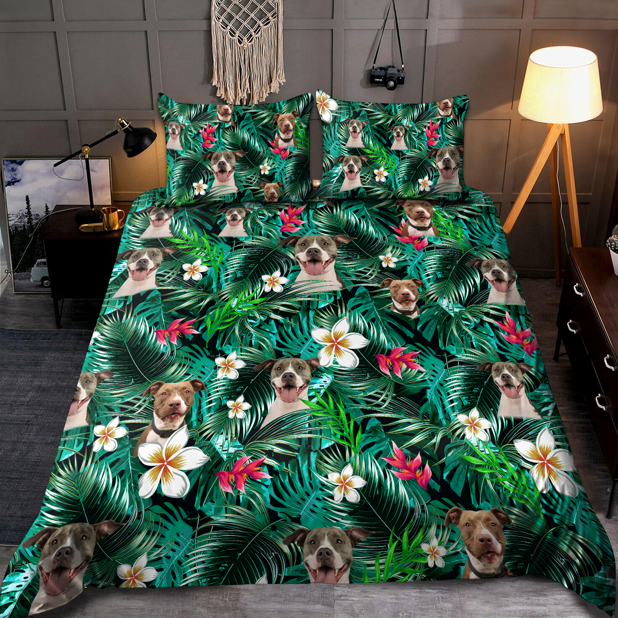 Pitbull hawaiian bedding set