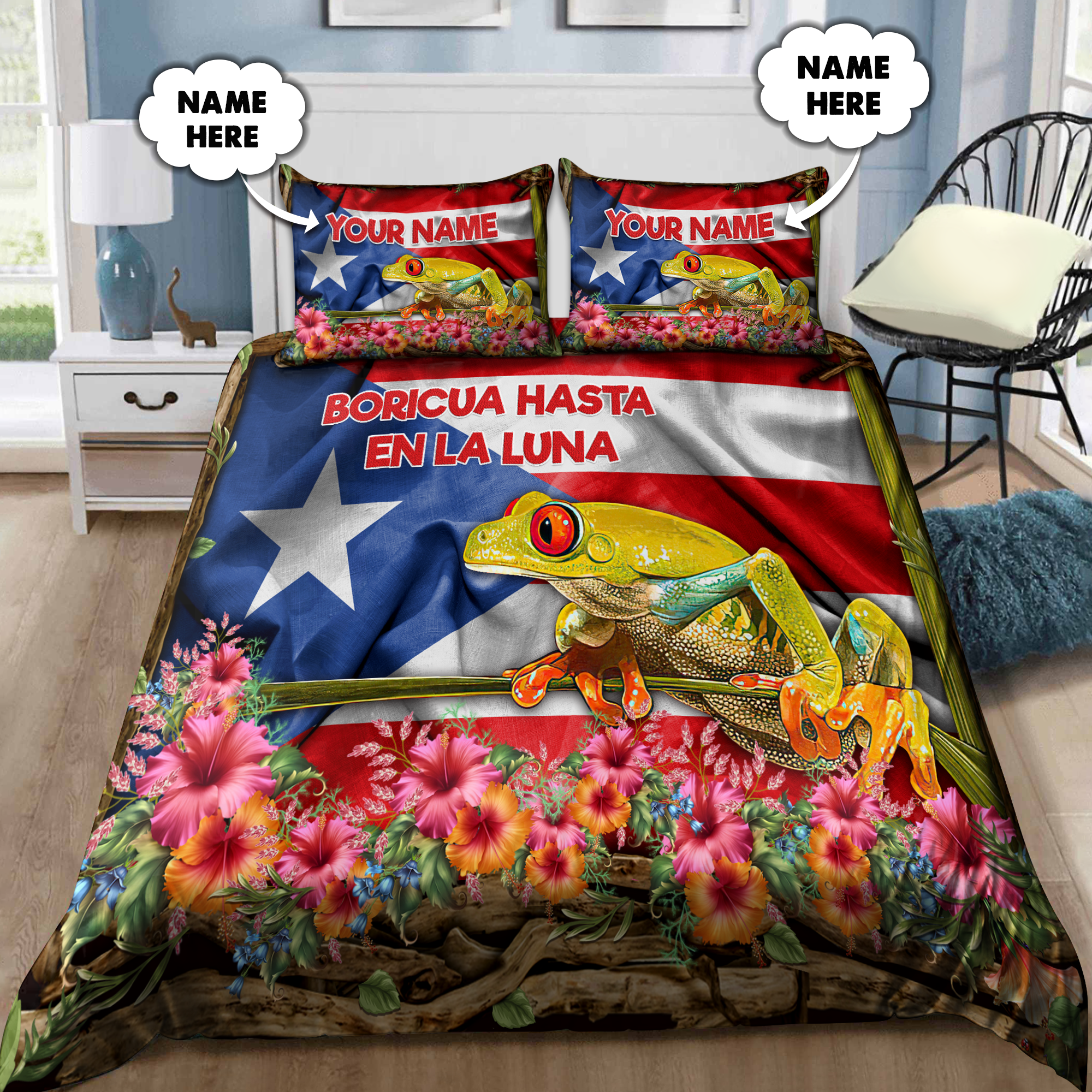 Customize Name Floral And Coqui Puerto Rico Bedding Set TNA01042106