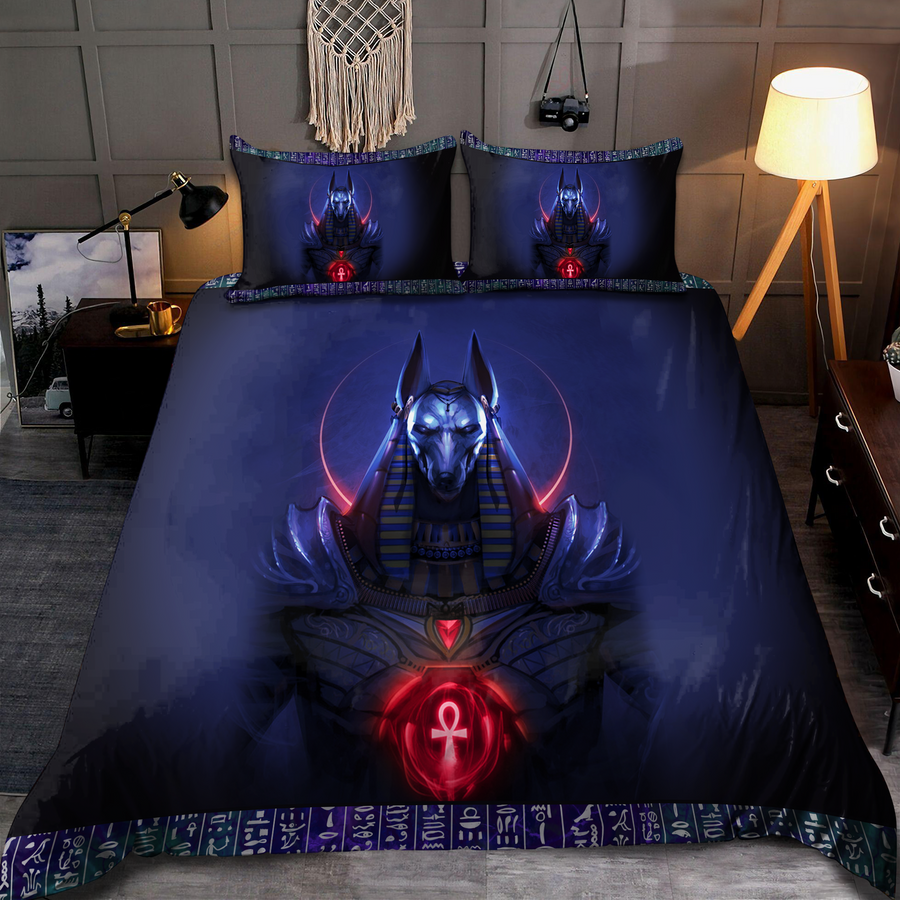 Anubis Blue Ancient Egyptian Mythology Culture 3D design Bedding set