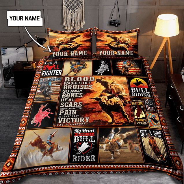 Personalized Name Bull Riding Bedding Set Rodeo Art Ver 3