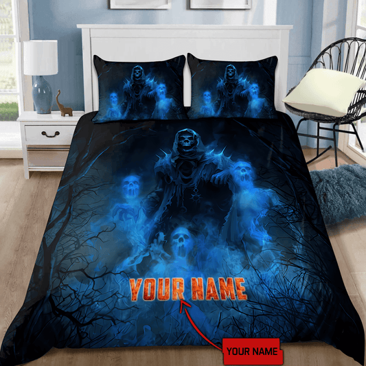 Customize Name Cool Blue Skull Bedding Set DD15052101