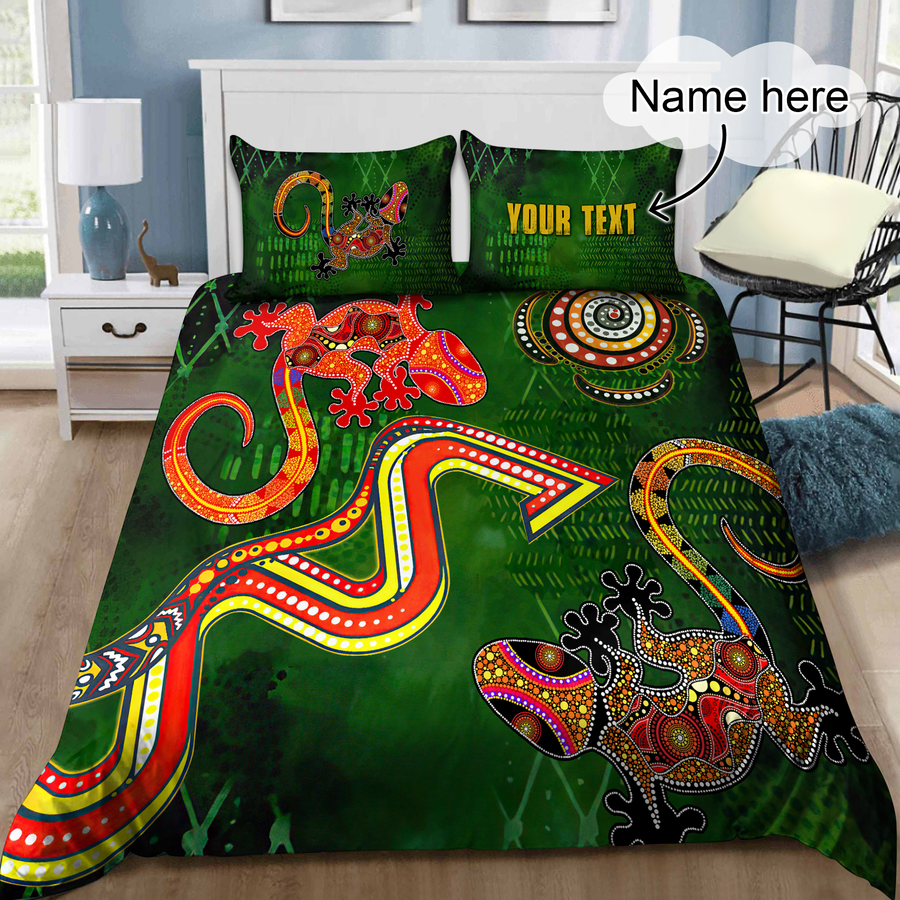 Custom name Aboriginal Green Lizards Bedding Set