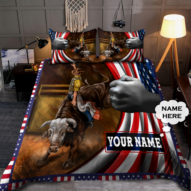 Personalized Name Bull Riding Bedding Set American Bull Rider Ver 1