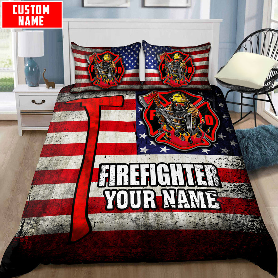 Customize Name Firefighter Bedding Set