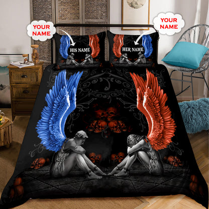 Customize Name Couple Skull Art Bedding Set