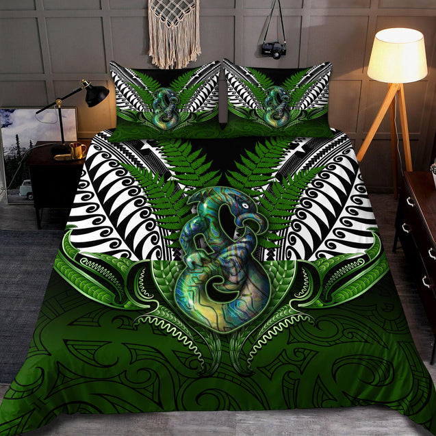 New Zealand Aotearoa Maori Tiki Silver Fern Paua Shell 3D Bedding Set ML