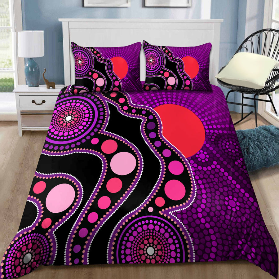 Aboriginal Art Flag Circle Dot Purple 3D design print Bedding set