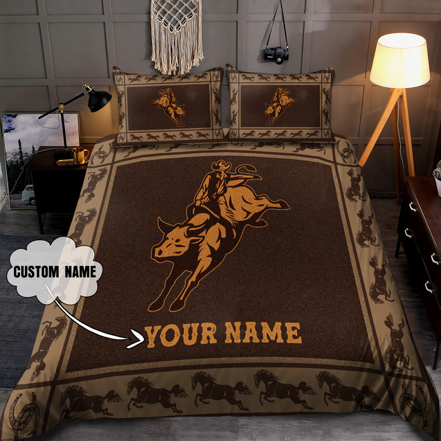 Personalized Name Bull Riding Vintage Bedding Set