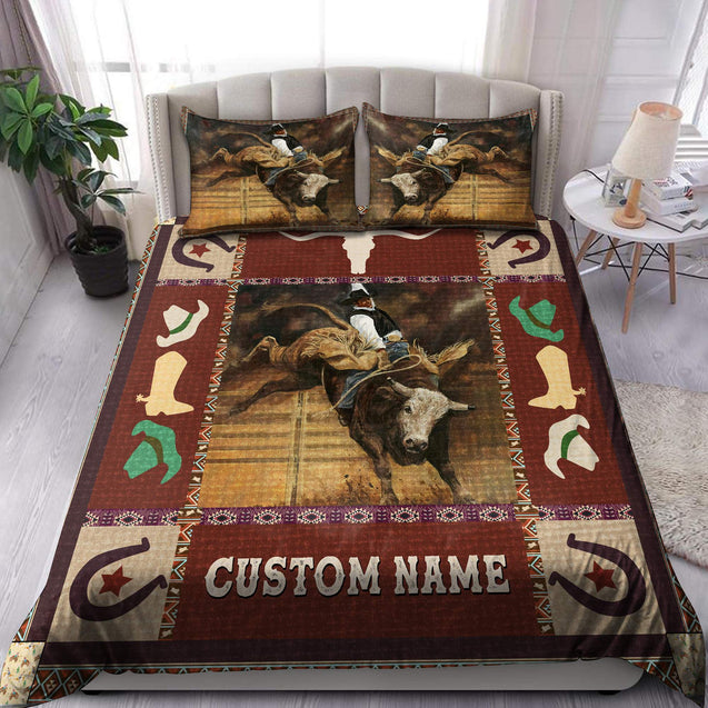 Personalized Name Bull Riding Bedding Set Rodeo Art Ver 4