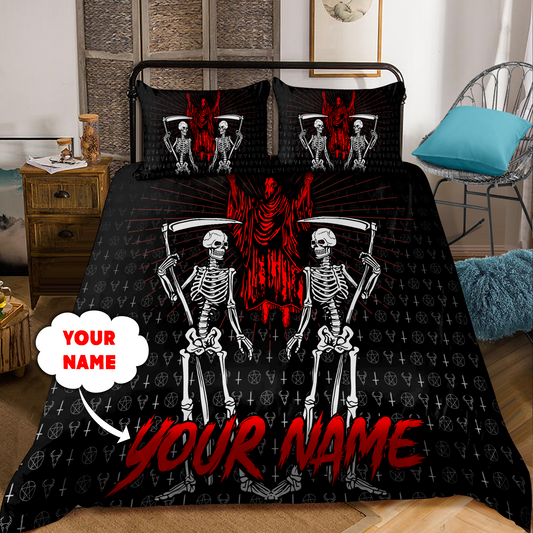 Customize Name King Satanic Skull Bedding Set DQB31052101