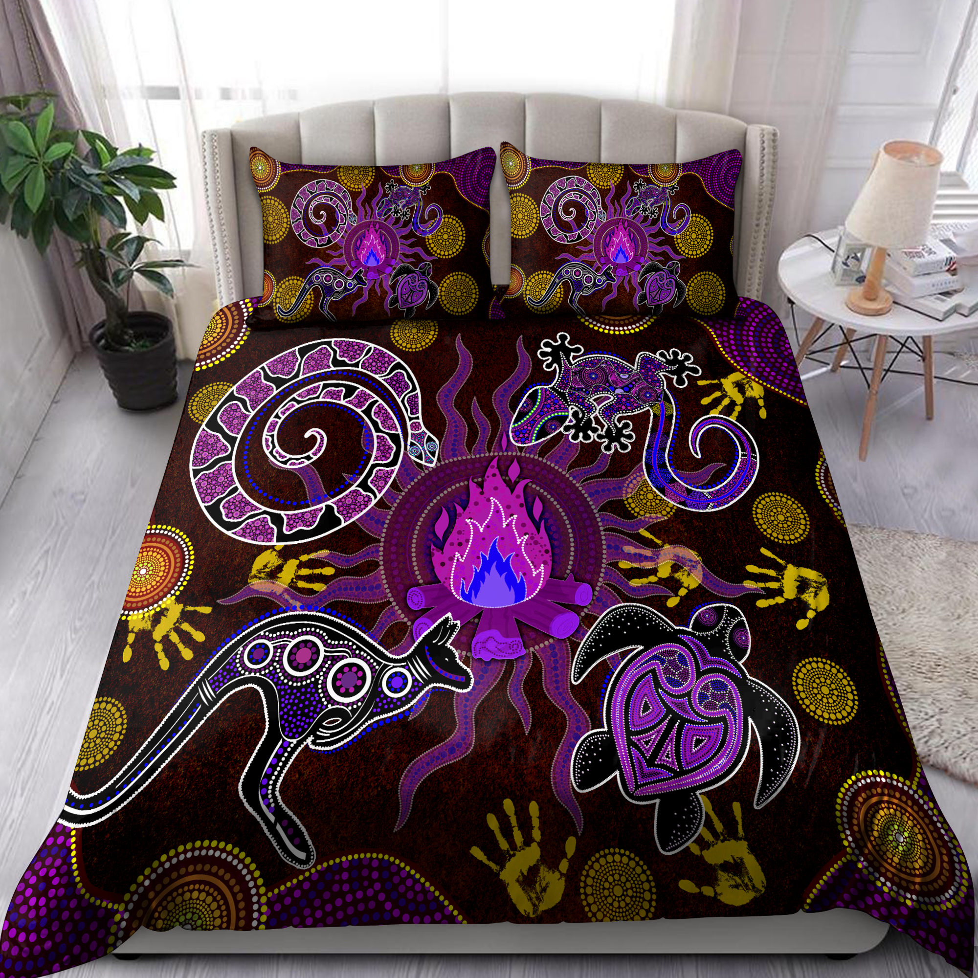 Aboriginal Dancing around the campfire Stories Purple Bedding set