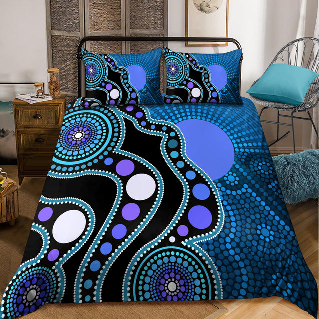 Aboriginal Art Flag Circle Dot Blue 3D design print Bedding set