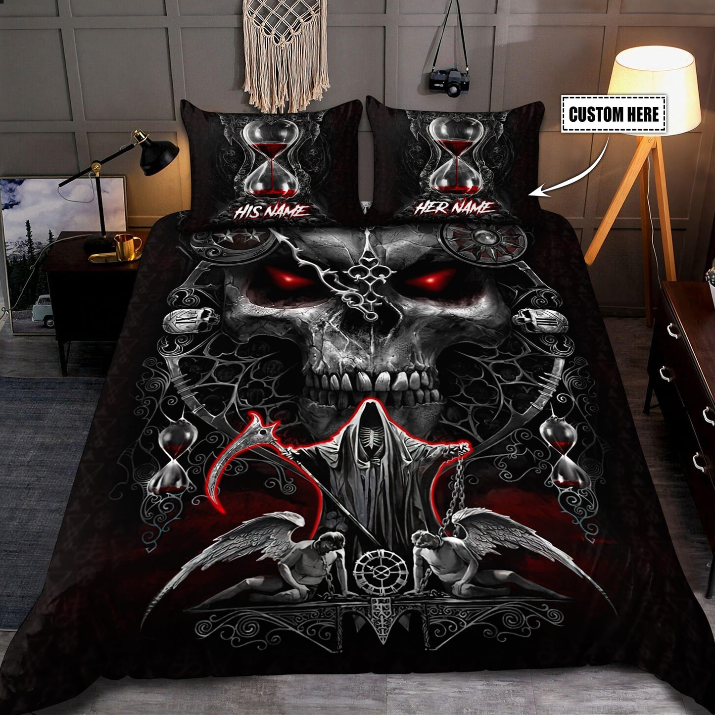 Customize Name Skull Art Bedding Set