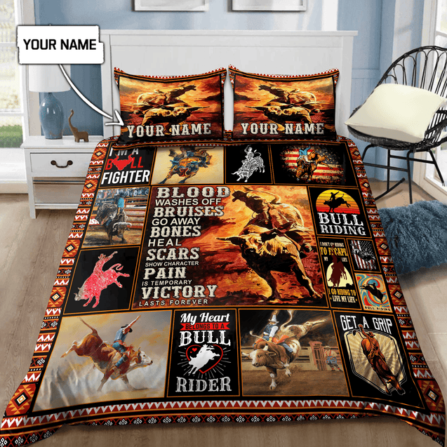 Personalized Name Bull Riding Bedding Set Rodeo Art Ver 3