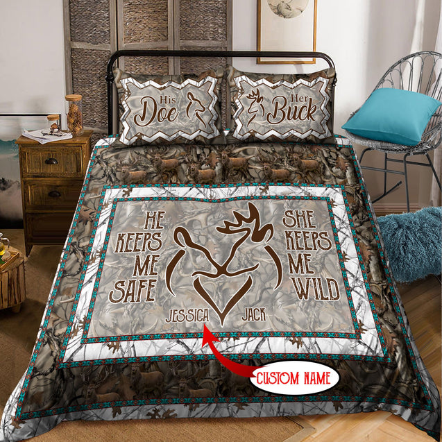 Deer Couple Customize Name Bedding Set NTN25012103