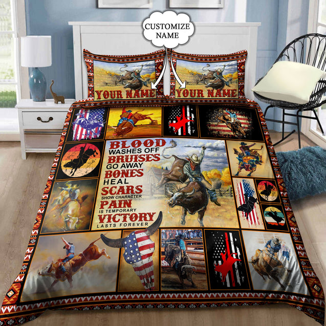 Personalized Name Bull Riding Bedding Set Rodeo Art Ver 5