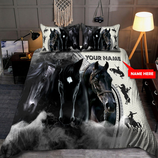 Personalized Name Rodeo Bedding Set Black Horse