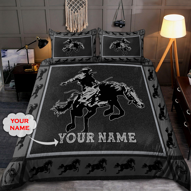 Personalized Name Rodeo Bedding Set Black Bucking Horse