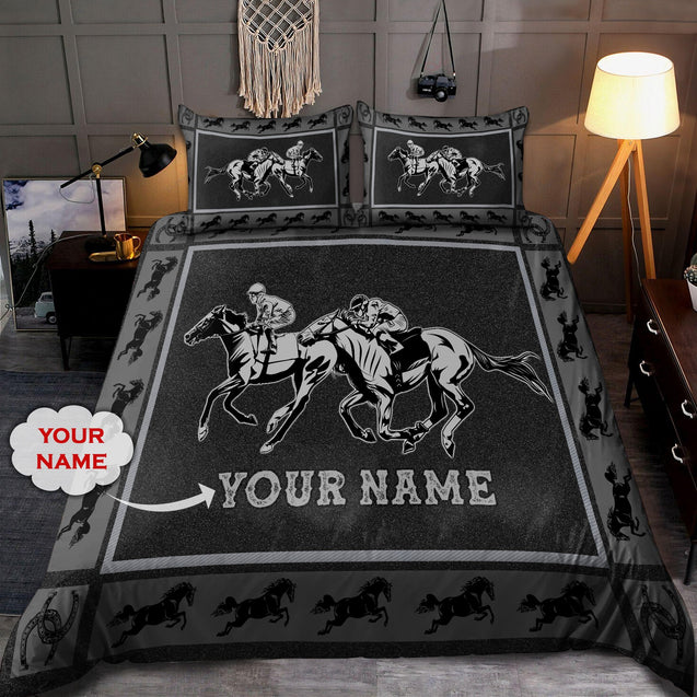 Personalized Name Black Horse Racing Bedding Set