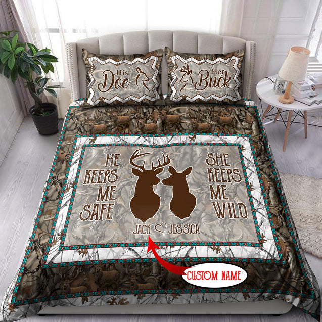 Deer Couple Customize Name Bedding Set