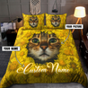 Customized Cat Picture With Flower Pattern Bedding Set, Gift For Cat Lover No 02