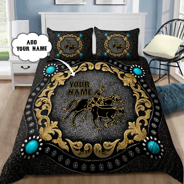 Personalized Name Bull Riding Bedding Vintage Calf Roping