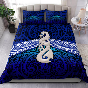 New Zealand Maori Moko Tattoo Manaia Pounamu Bedding Set Cobalt