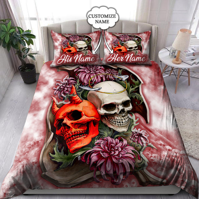 Customize Name Skull Demon And Angel Bedding Set NTN09062104