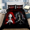 Customize Name Couple Skull Art Bedding Set