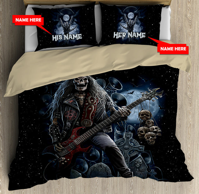 Customize Name Rocker Skull Bedding Set TNA08062104