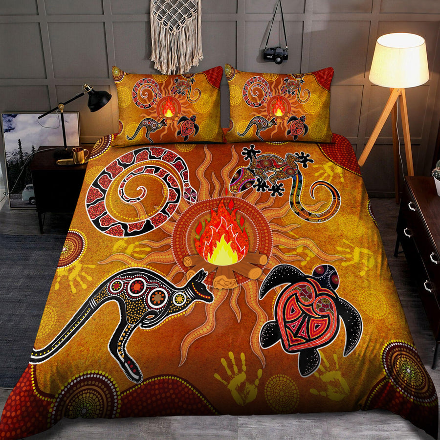 Aboriginal Dancing around the campfire Stories Orange Bedding set