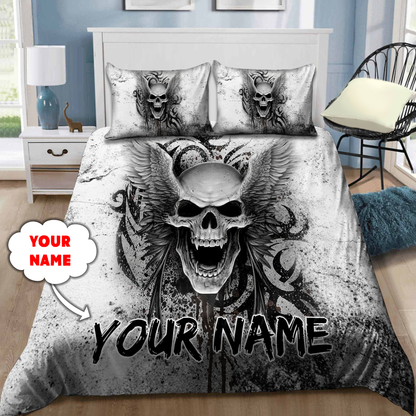 Customize Name Skull With Angel Wings Bedding Set DQB31052104