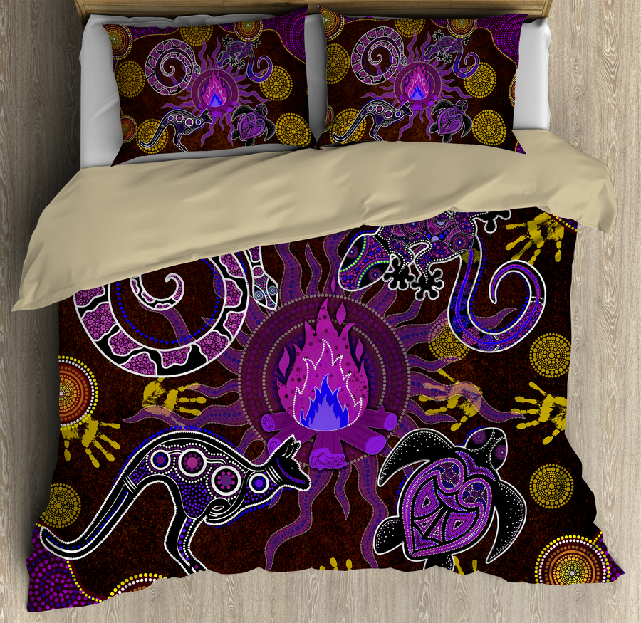 Aboriginal Dancing around the campfire Stories Purple Bedding set