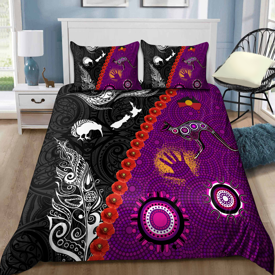 New Zealand Maori And Australia Aboriginal Purple We Are Family Bedding Set