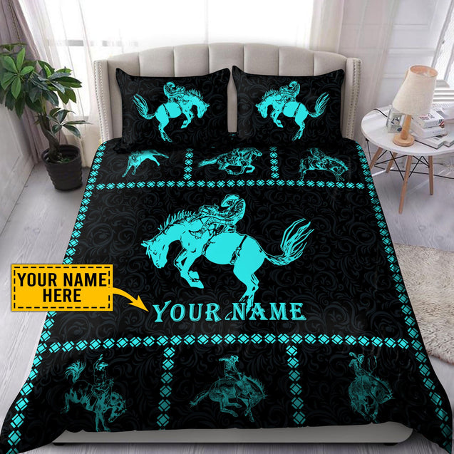 Personalized Name Rodeo Bedding Set Blue Bucking Horse