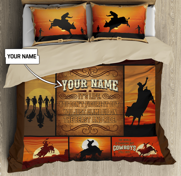 Personalized Name Bull Riding Bedding Set Rodeo Art Ver 6