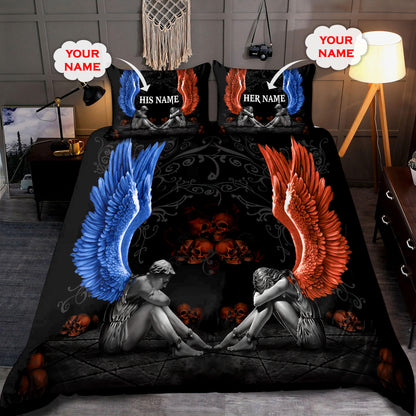 Customize Name Couple Skull Art Bedding Set