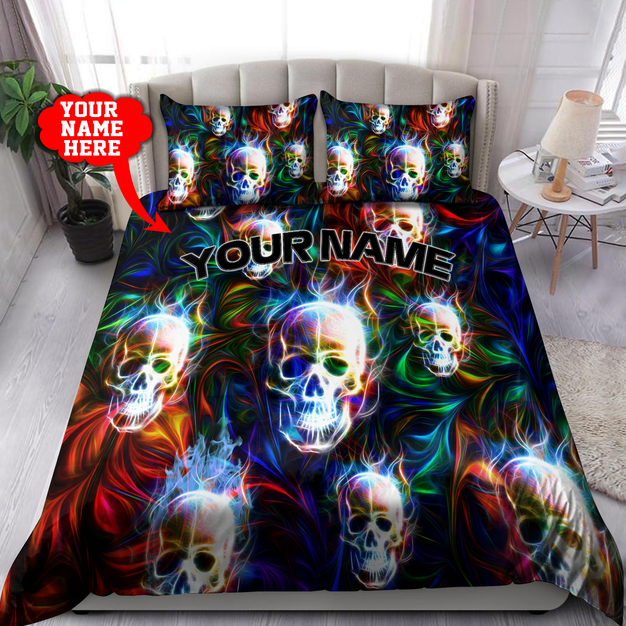 Customize Name Coloful Skull Bedding Set DQB07062103