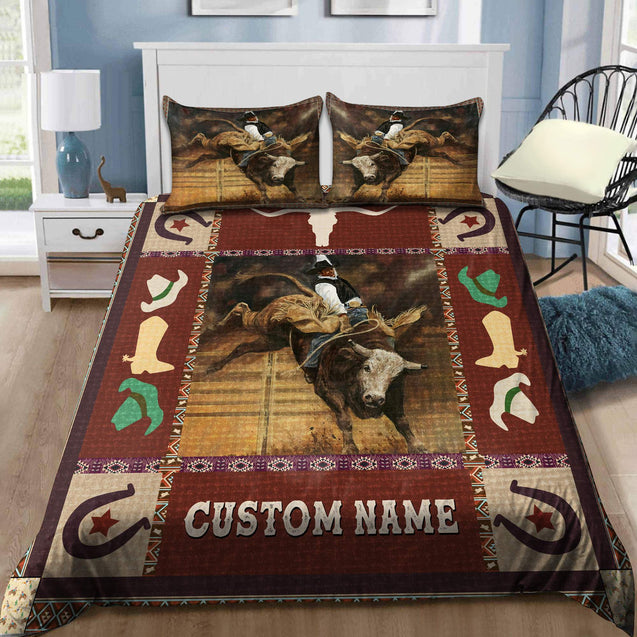 Personalized Name Bull Riding Bedding Set Rodeo Art Ver 4