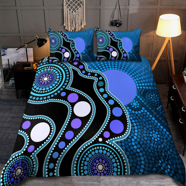 Aboriginal Art Flag Circle Dot Blue 3D design print Bedding set