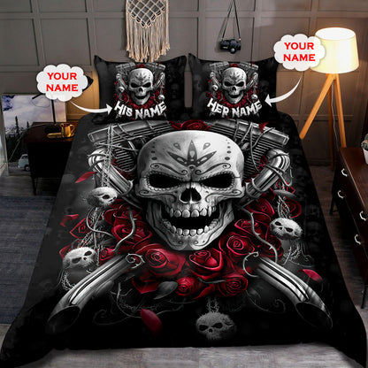 Customize Name Couple Skull Art Bedding Set