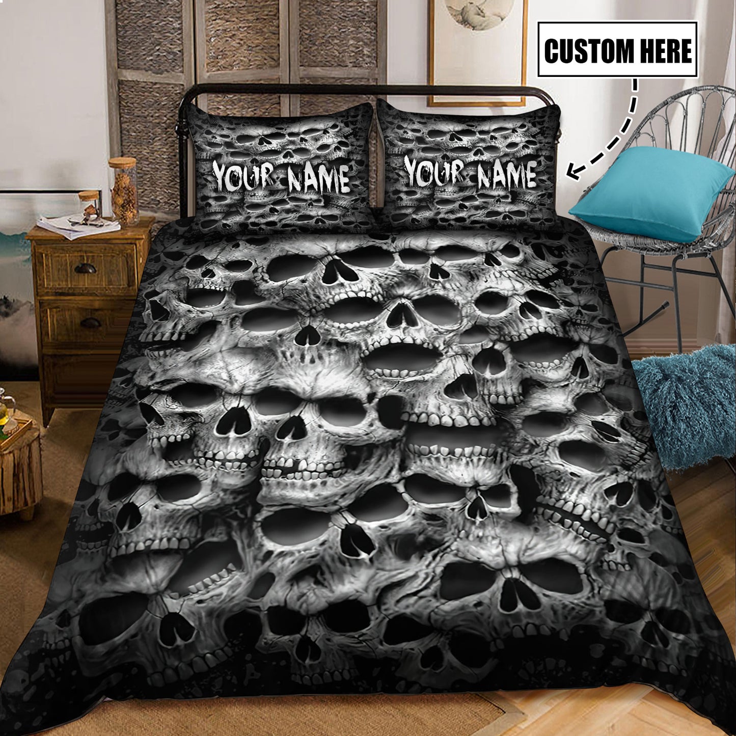 Customize Name Skull Bedding Set Pi17062103