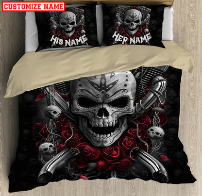 Customize Name Couple Skull Art Bedding Set