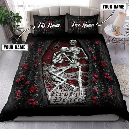 Customize Name Couple Skull On The Roses Bedding Set MH15062104