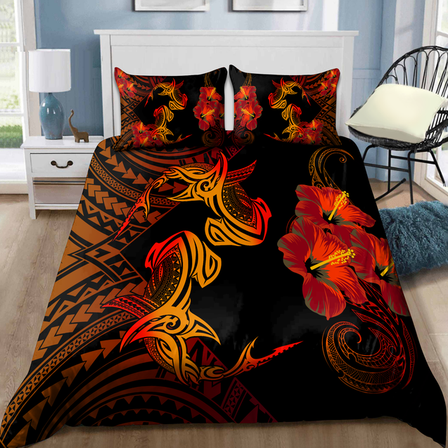 Couple Shark Polynesian Hawaii 3D Bedding Set