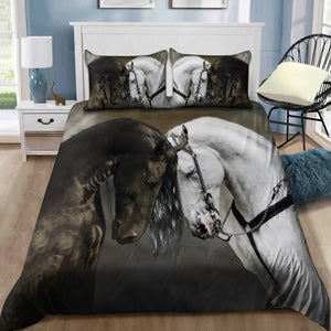 Black And White Horse Couple Bedding Set