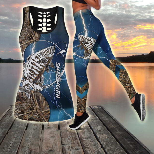 Bass fishing tattoo blue camo Combo Legging + Tank