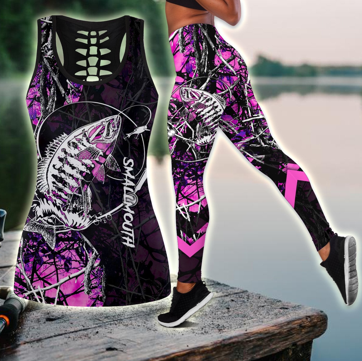 Bass fishing tattoo country girl camo Combo Legging + Tank