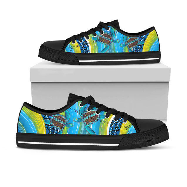 Aboriginal shoes blue turtles painting art Low Top Shoes